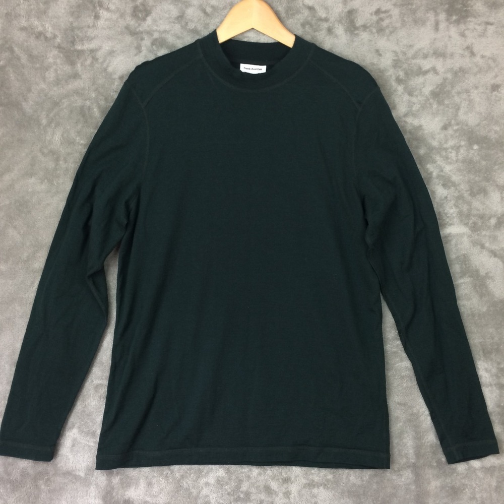 Frank and Oak Wool Base Layer Shirt Womens XL Green Camping Hiking Midweight